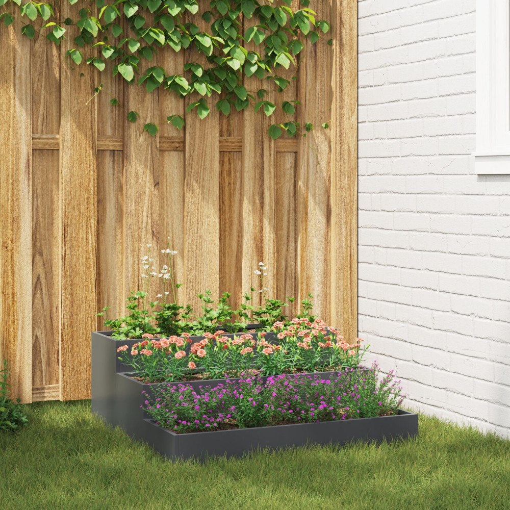 vidaXL Planteringslåda för utomhus 3-skikt 90x90x35 cm antracit stål