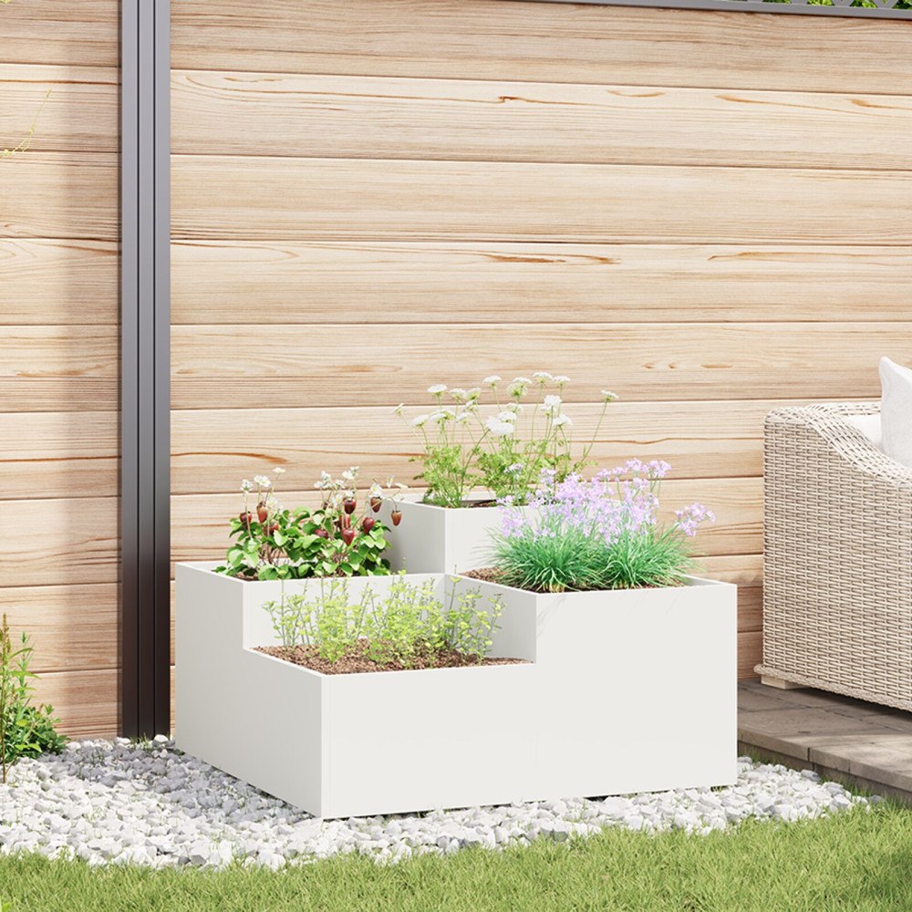vidaXL Planteringslåda för utomhusbruk 100x100x48 cm vit stål