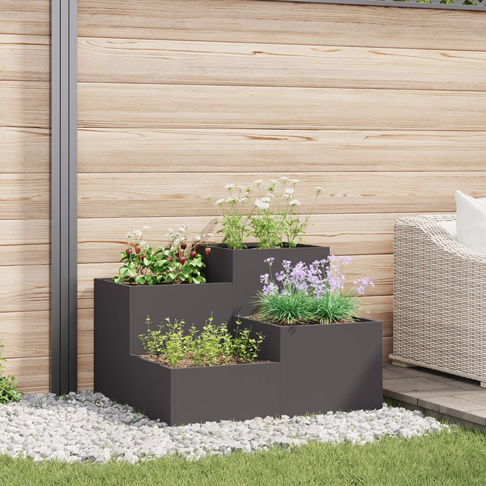 vidaXL Planteringslåda för utomhusbruk 80x80x60 cm svart stål