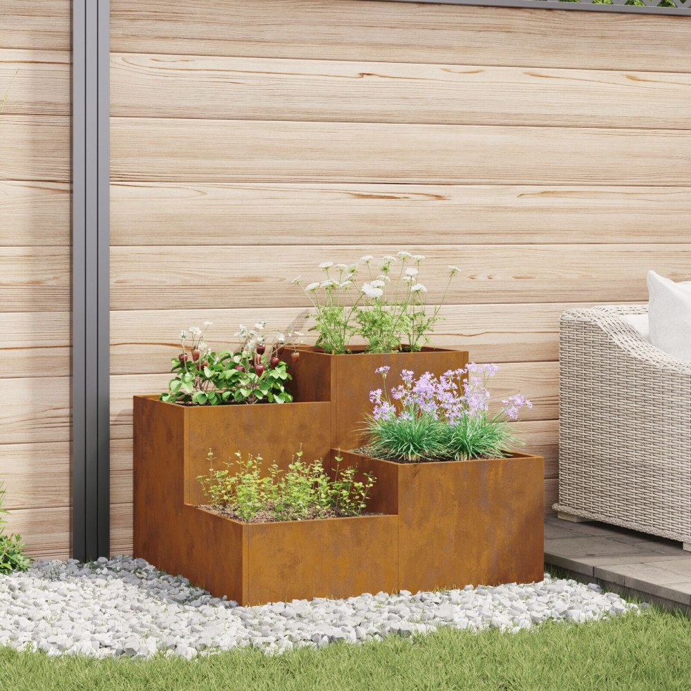 vidaXL Planteringslåda för utomhusbruk 100x100x60 cm väderbeständ.stål