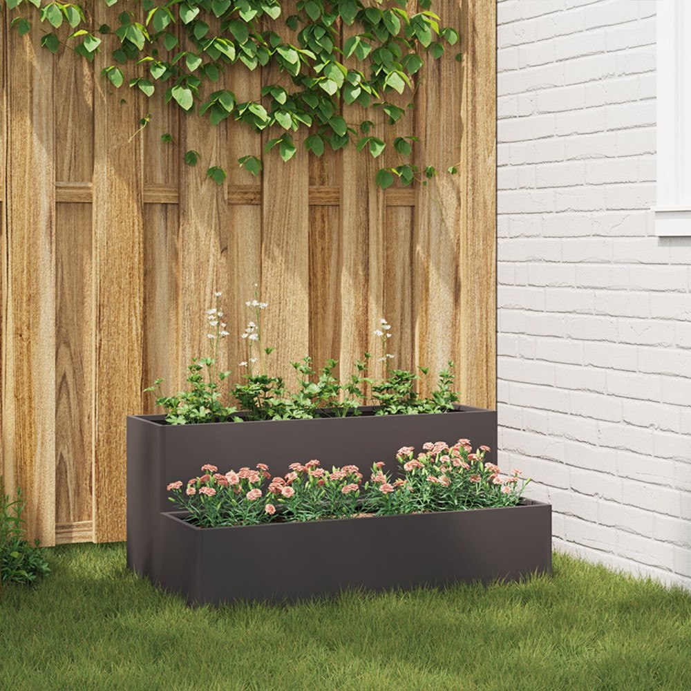 vidaXL Trädgårdsplanterare - 2-Tier Svart Stål, 100x60x45 cm