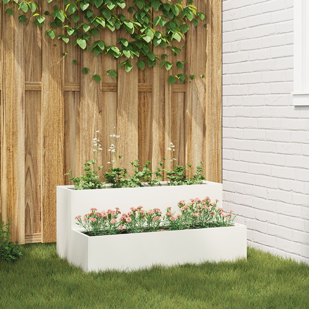 vidaXL Planteringslåda för utomhus 2-skikt 100x60x45 cm vit stål
