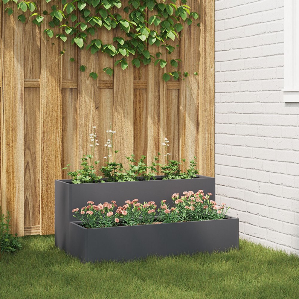 vidaXL Planteringslåda för utomhus 2-skikt 100x60x45 cm antracit stål