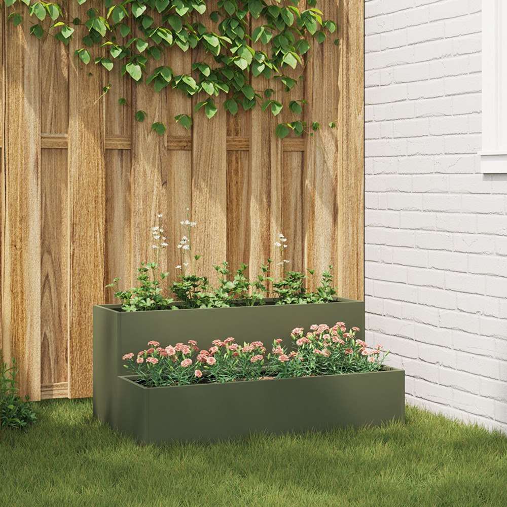 vidaXL Trädgårdsplanterare 2-Tier 100x60x45 cm Olivgrön Stål