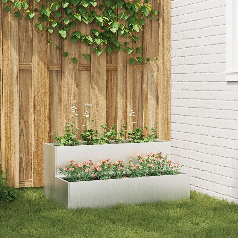 vidaXL Planteringslåda för utomhus 2-skikt 100x60x45cm rostfritt stål