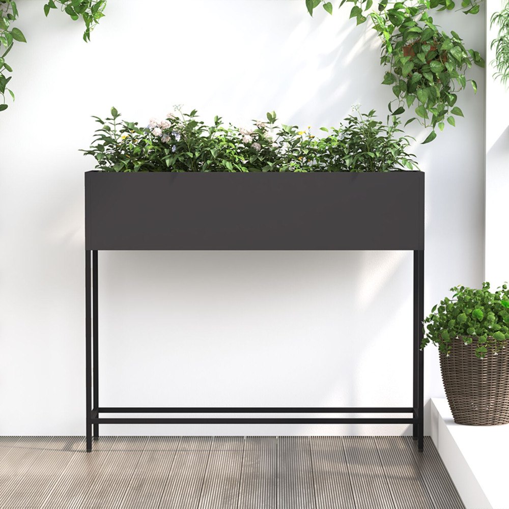 vidaXL Upphöjd planteringslåda för utomhus 100x26x82 cm svart stål