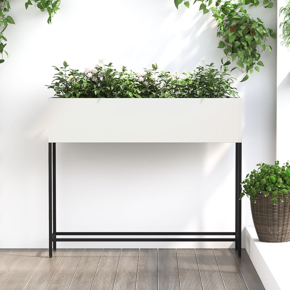 vidaXL Upphöjd Trädgårdsplanterare 100x26x82 cm Vit Stål
