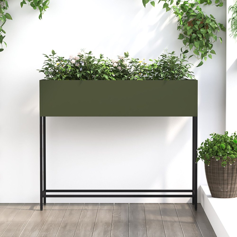 vidaXL Upphöjd planteringslåda för utomhus 100x26x82 cm olivgrön stål