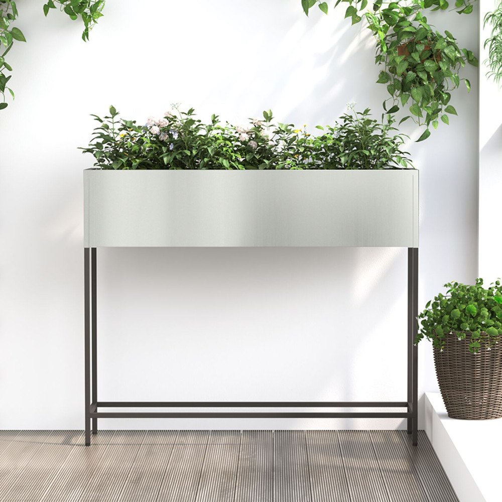 vidaXL Höjdträdgårdsplanterare Silver 100 x 26 x 82 cm