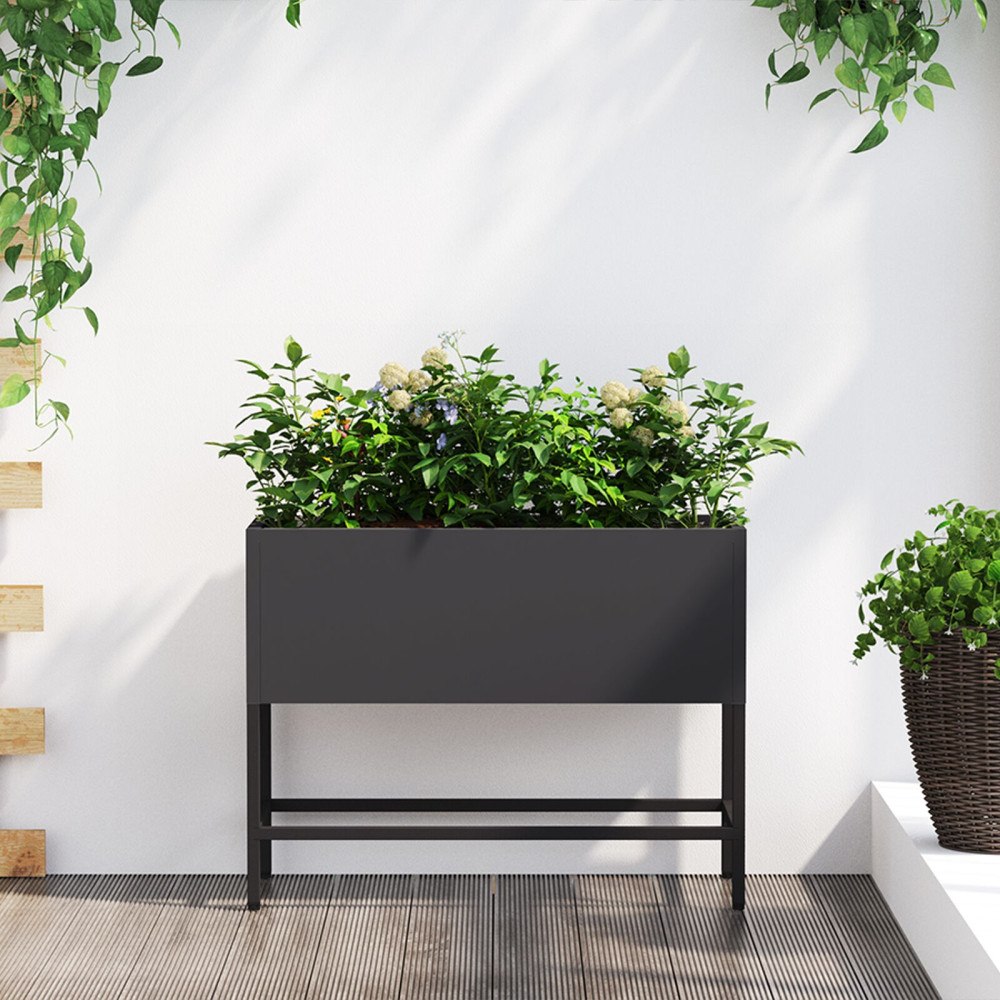 vidaXL Upphöjd planteringslåda för utomhus 60x26x45 cm svart stål