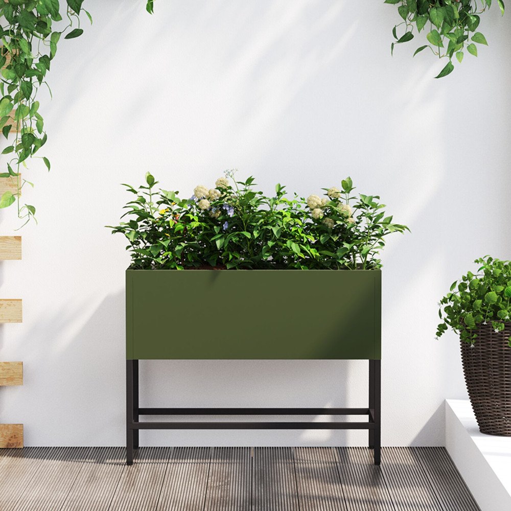 vidaXL Upphöjd planteringslåda för utomhus 60x26x45 cm olivgrön stål