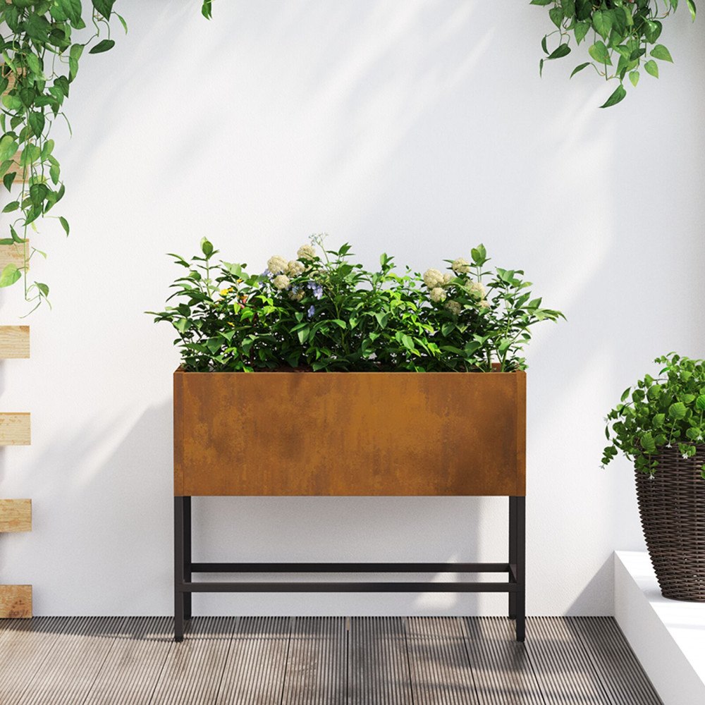 vidaXL Upphöjd planteringslåda för utomhus 60x26x45 cm väderbest. stål
