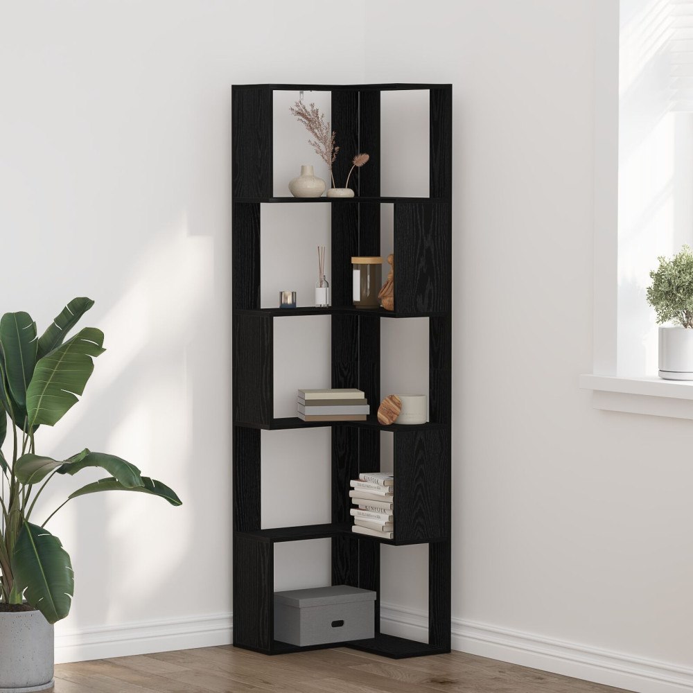 vidaXL Hörnbokhylla 5-iser svart ek 50x50x179 cm trä