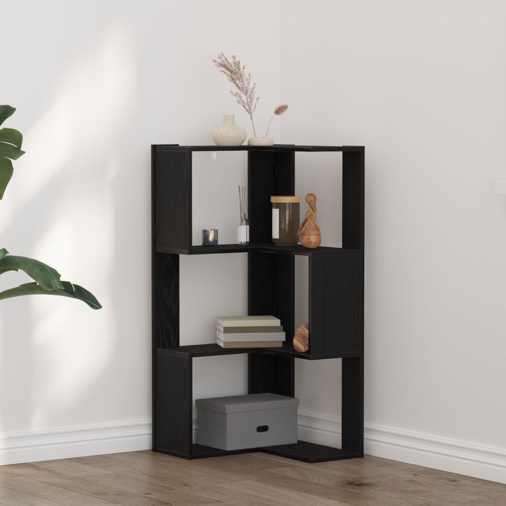 vidaXL Hörnbokhylla 3-nivå Svart Ek 50x50x102 cm Konstruerat trä