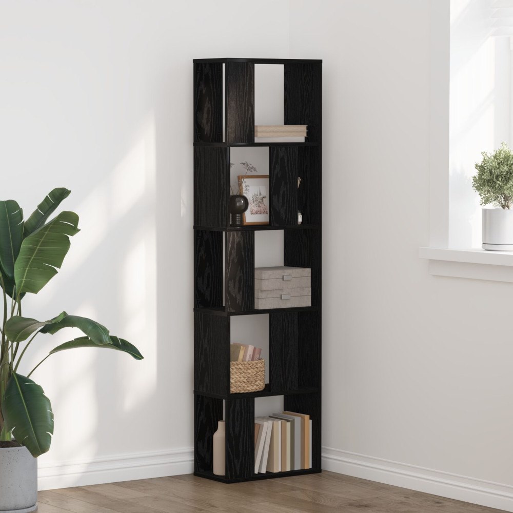 vidaXL Bokhylla 5 hyllplan svart ek 45x23,5x162,5 cm konstruerat trä