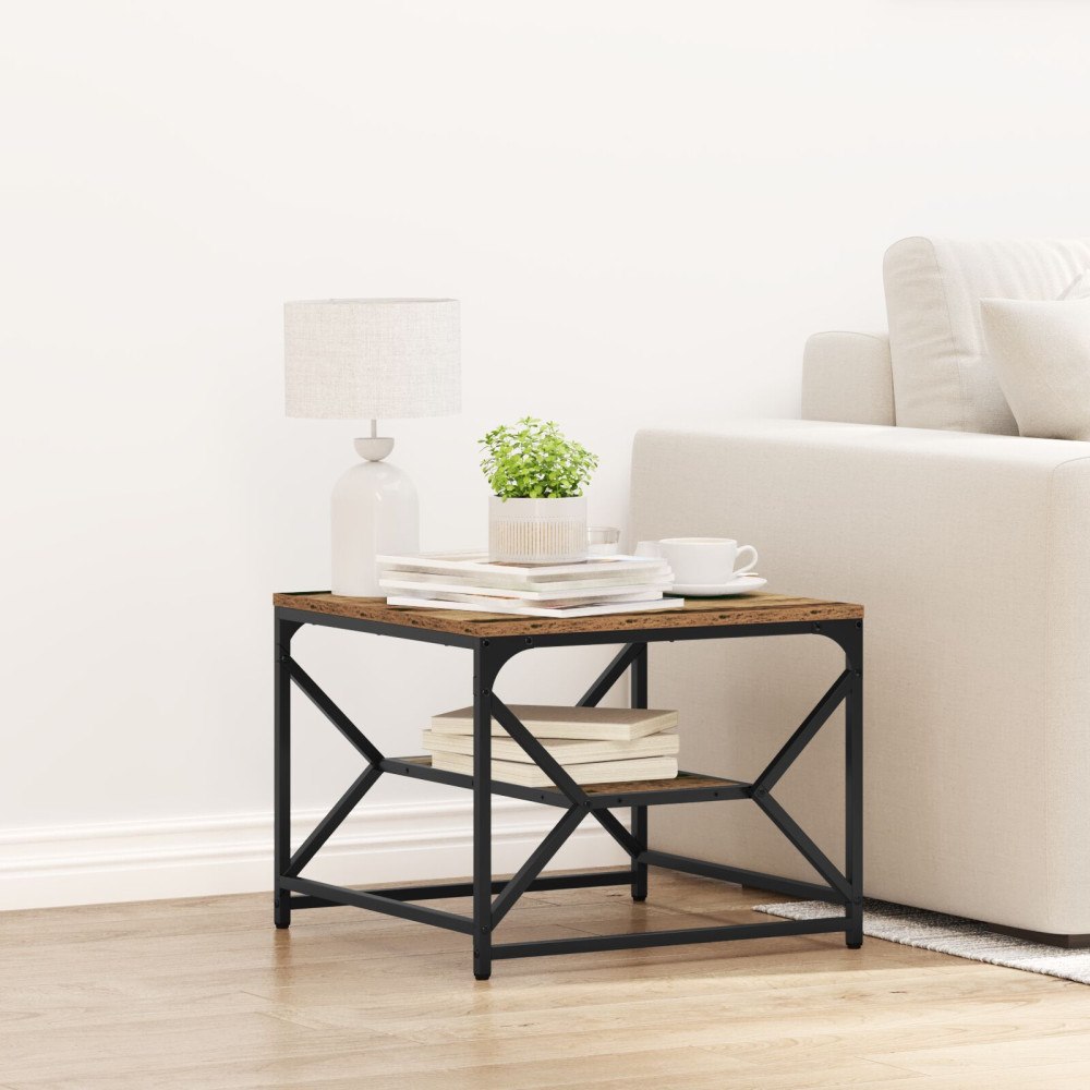 vidaXL Kaffeebord med hylla i gammalt trä - 51x50x40 cm, konstruerat trä