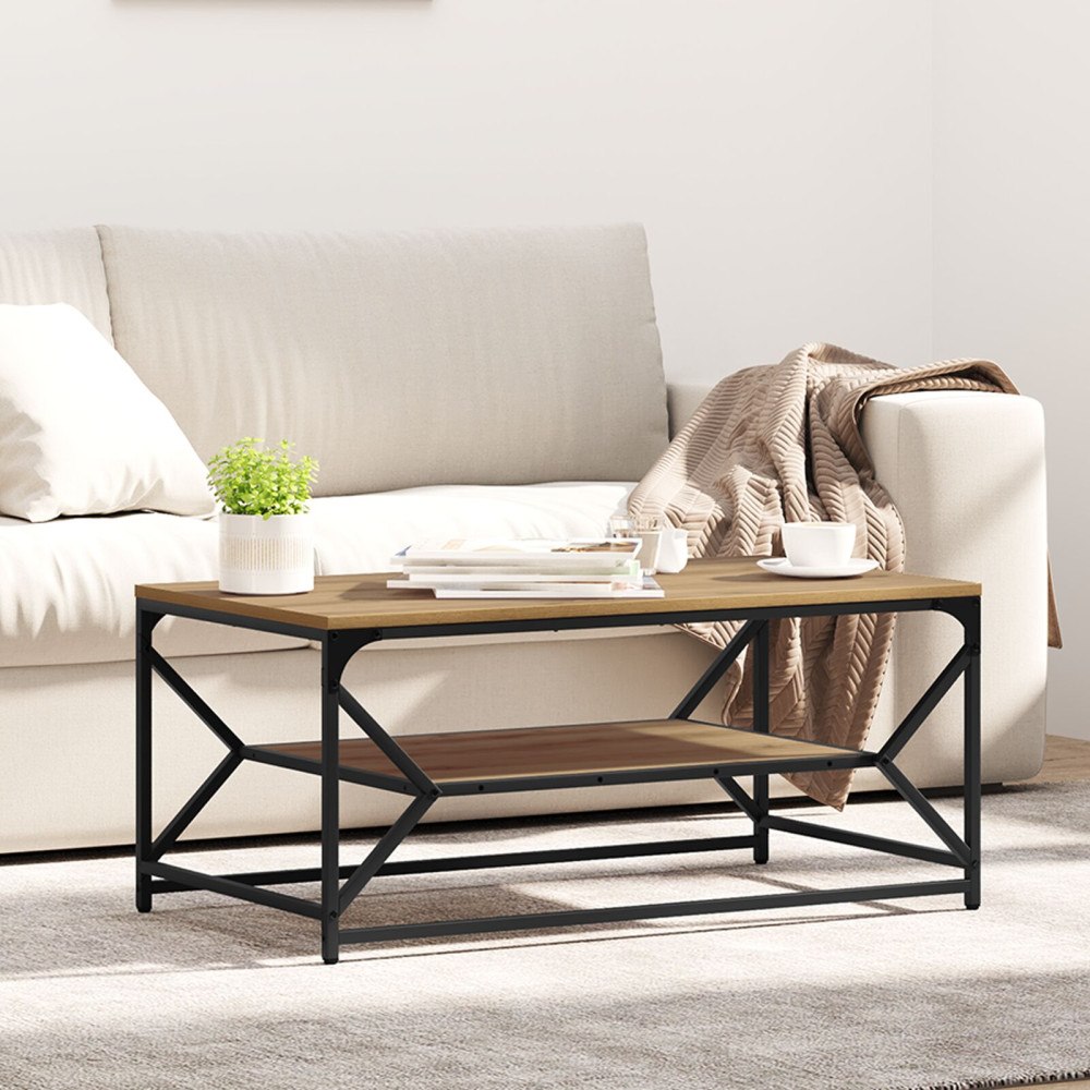 vidaXL Kaffeebord med hylla, artisan ek, 90x50x40 cm av konstruerat trä