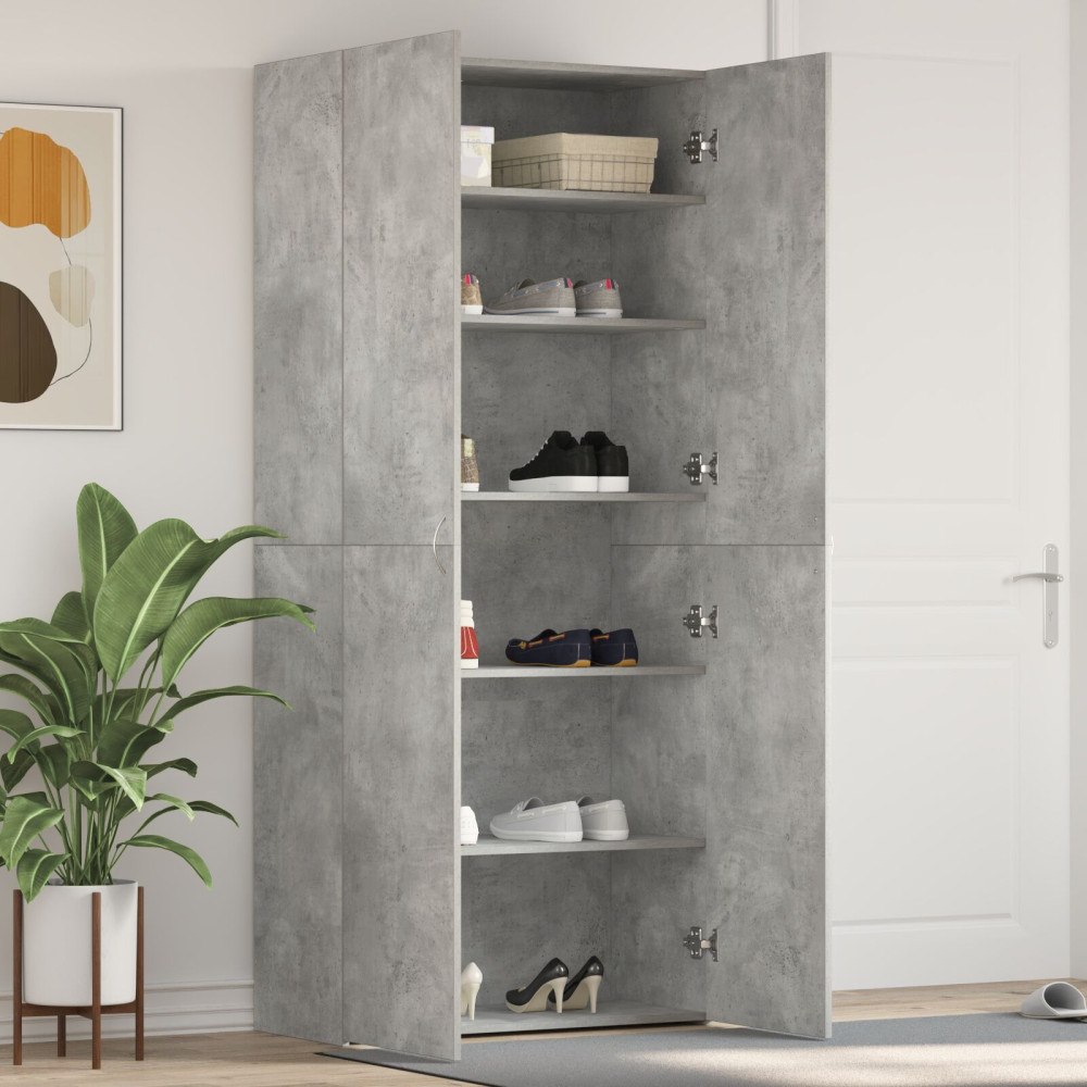 vidaXL Skoskåp Betonggrå 80x35,5x180 cm Konstruerat trä
