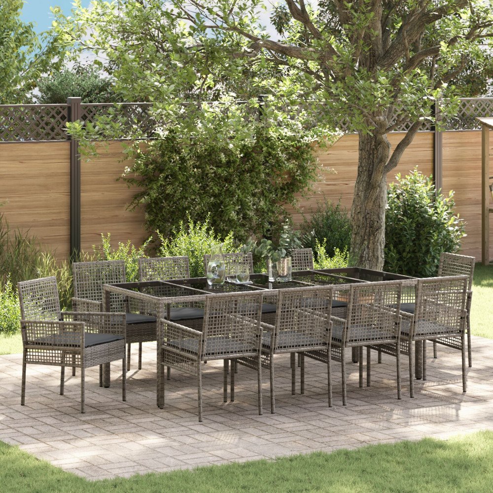 vidaXL Trädgårdsmöbelset 11 pcs Grå Poly rattan