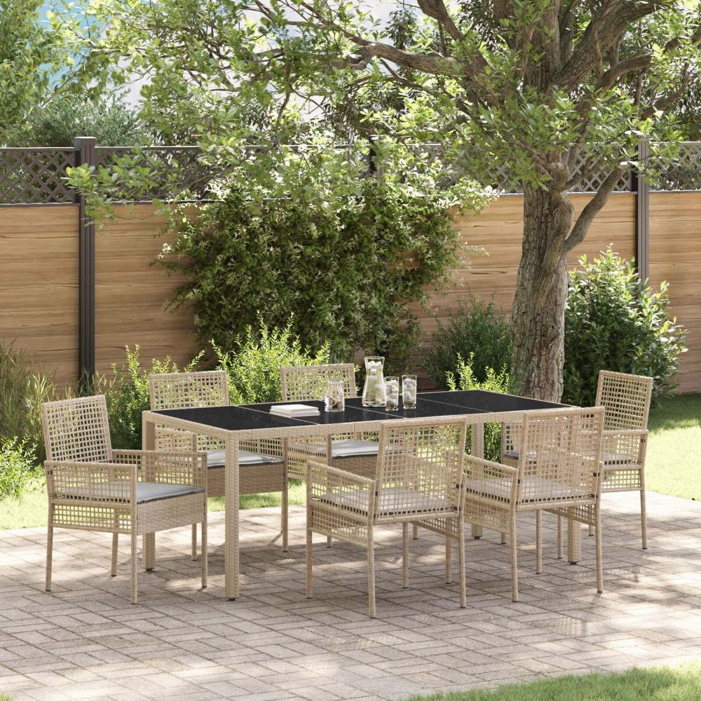 vidaXL Trädgårdsmöbelset 7 pcs Beige Poly rattan
