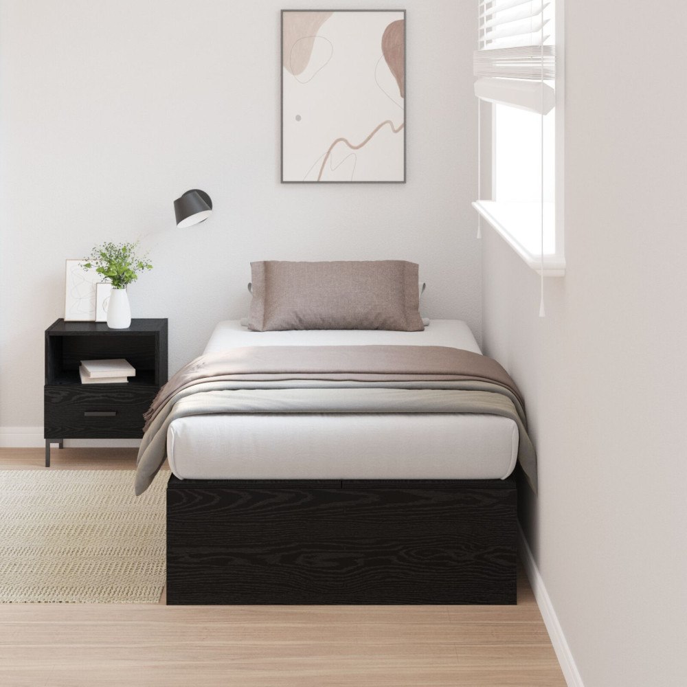 vidaXL Förvaringssängram med dörr Svart Ek 80 x 200 cm Konstruerat trä