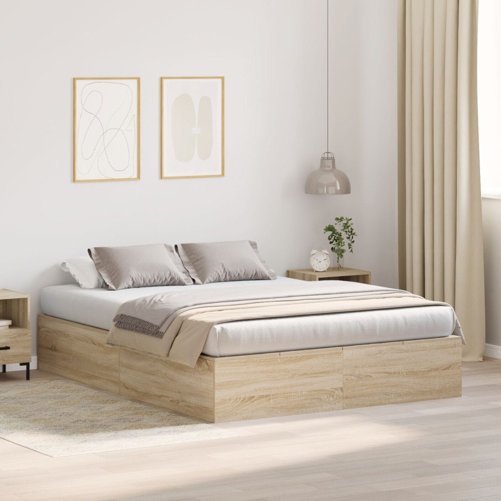 vidaXL Förvaringssängram Sonoma-ek 140 x 200 cm Konstruerat trä