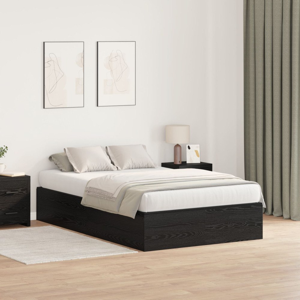 vidaXL Förvaringssängram Svart Ek 120 x 190 cm Konstruerat trä