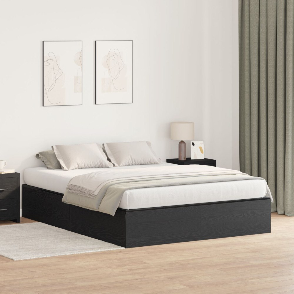 vidaXL Förvaringssängram Svart Ek 135 x 190 cm Konstruerat trä