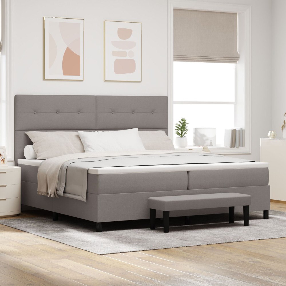 vidaXL Bäddfjäder med huvudgavel Taupe 200 x 200 cm tyg
