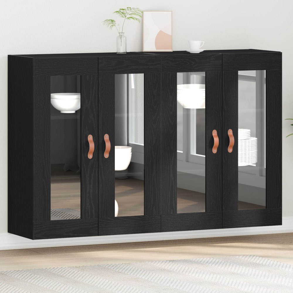 vidaXL Väggmonterade Skåp 2 delar Svart Ek 69,5x34x90 cm Ingenjörsträ
