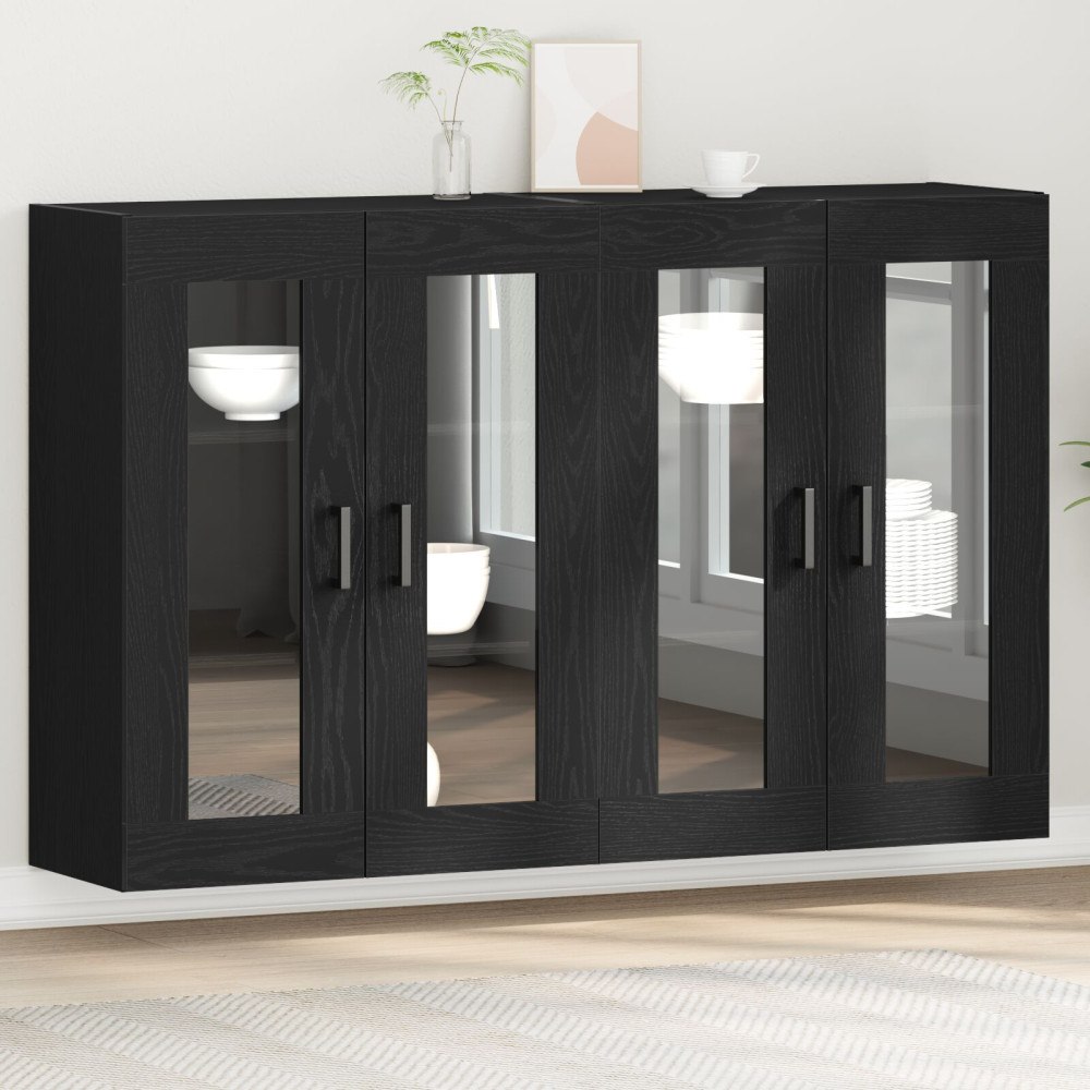 vidaXL Väggmonterade Skåp 2 st Svart Ek 69,5x34x90 cm Konstruerat Trä