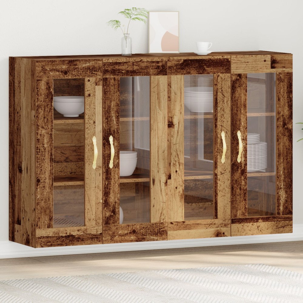 vidaXL Väggmonterat Skåp Set av 2 Brun Massivt trä 139 x 34 x 90 cm