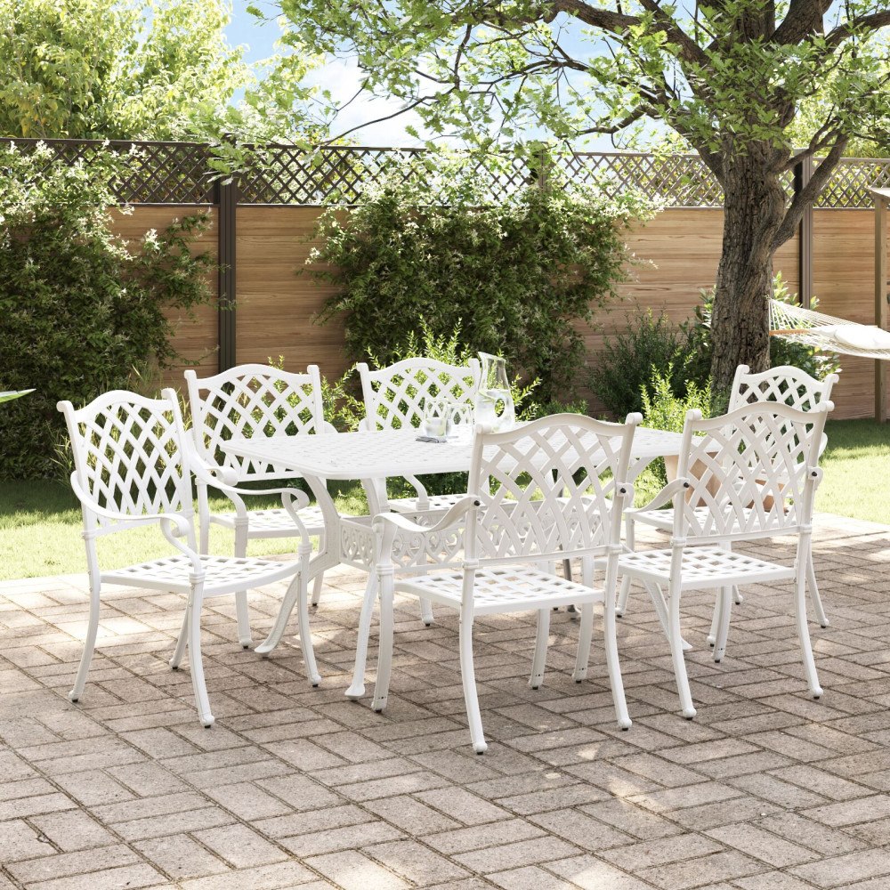 vidaXL Trädgårdsmöbelset 7 pcs Vit Aluminium