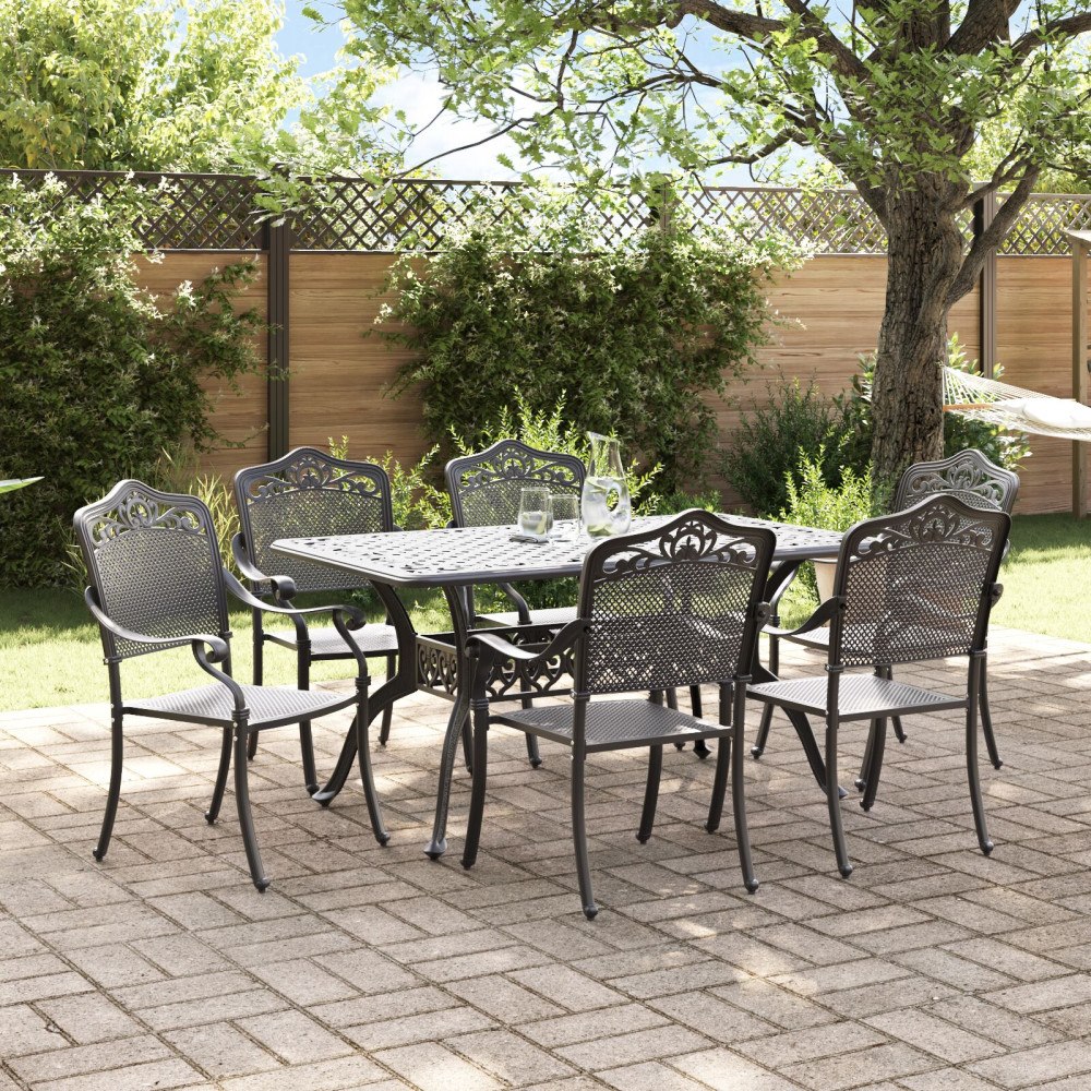vidaXL Trädgårdsmöbelset 7 pcs Svart Aluminium