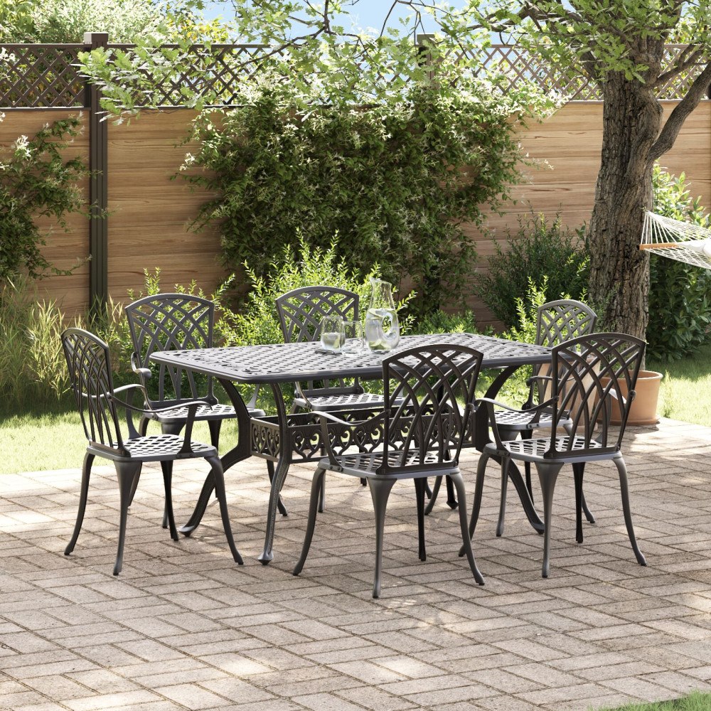 vidaXL Trädgårdsmöbelset 7 pcs Svart Aluminium