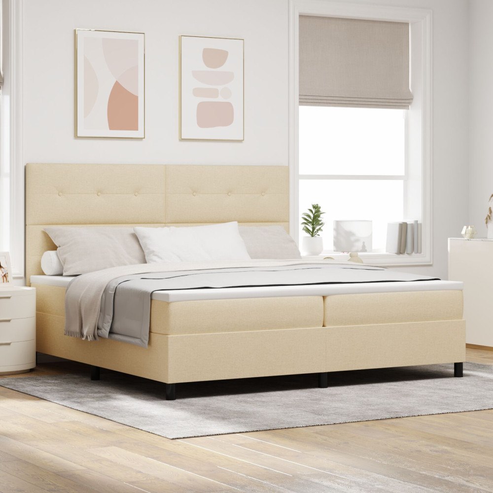 vidaXL Bäddfjäder med huvudgavel Kräm 200 x 200 cm tyg