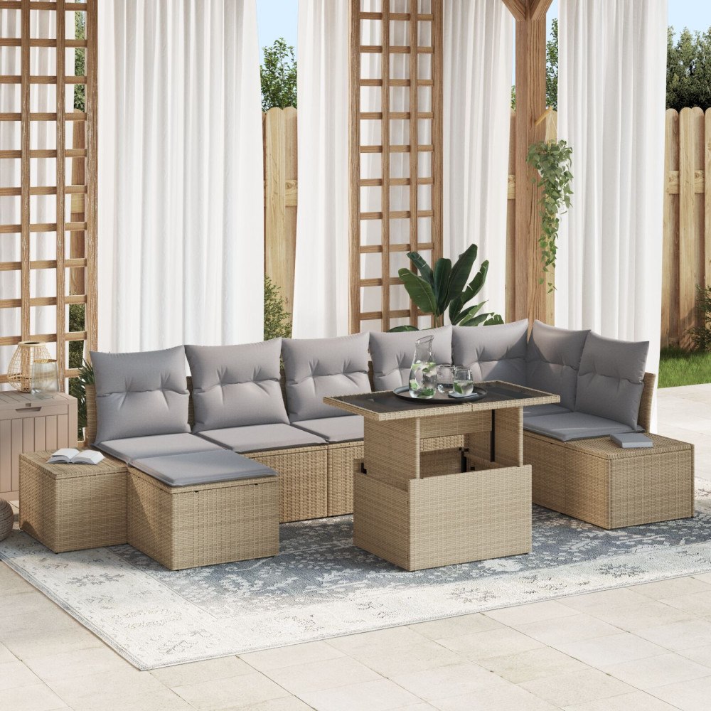 vidaXL Trädgårdsoffset 8 st Beige och Ljusgrå konstrotting