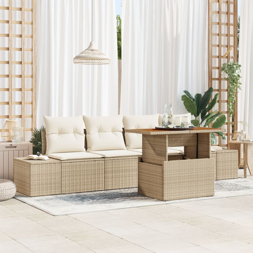 vidaXL Trädgårdsoffset 5 st Beige och gräddfärgad