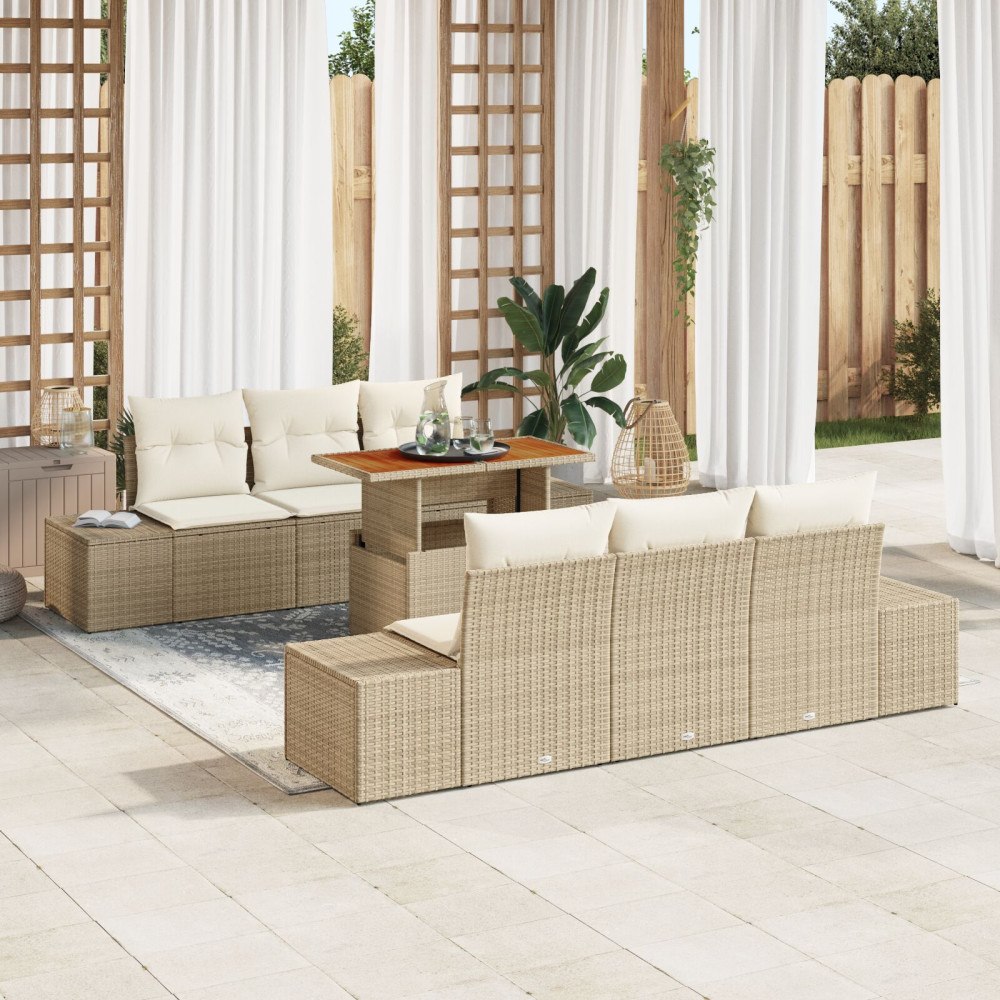 vidaXL Trädgårdsoffset 7 st Beige konstrotting