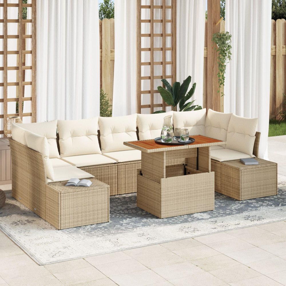 vidaXL Trädgårdsoffset 8 st Beige konstrotting