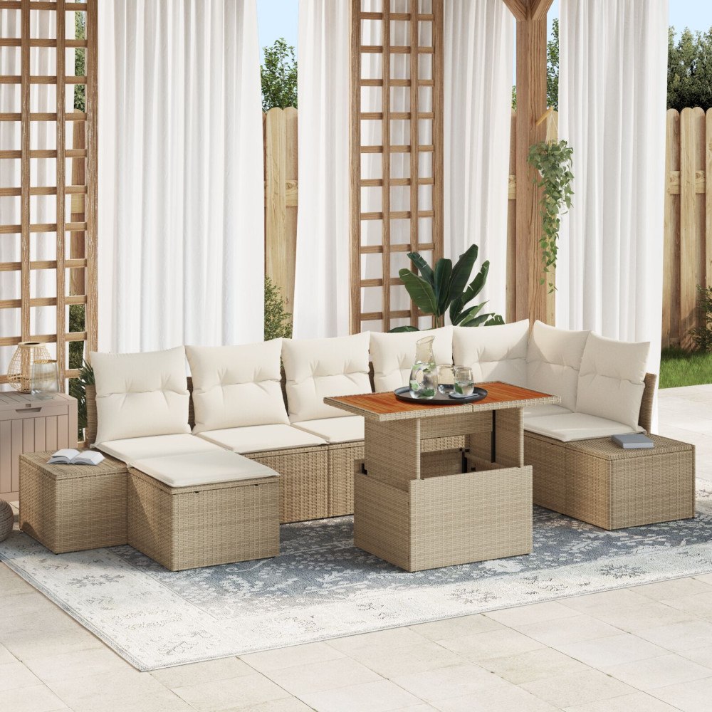 vidaXL Trädgårdsoffset 8 st Beige och gräddfärgad