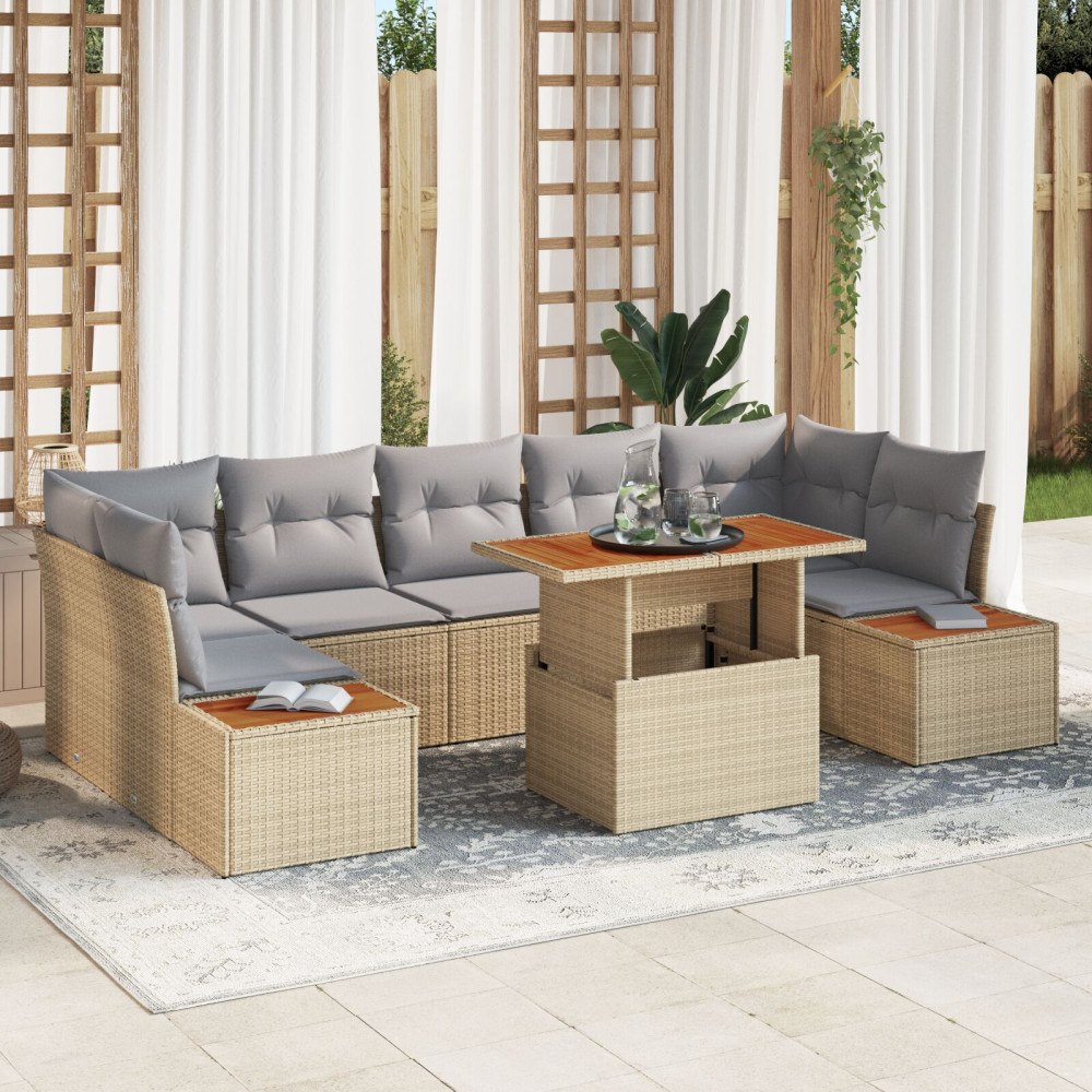 vidaXL Trädgårdsoffset 8 st Beige och Grå