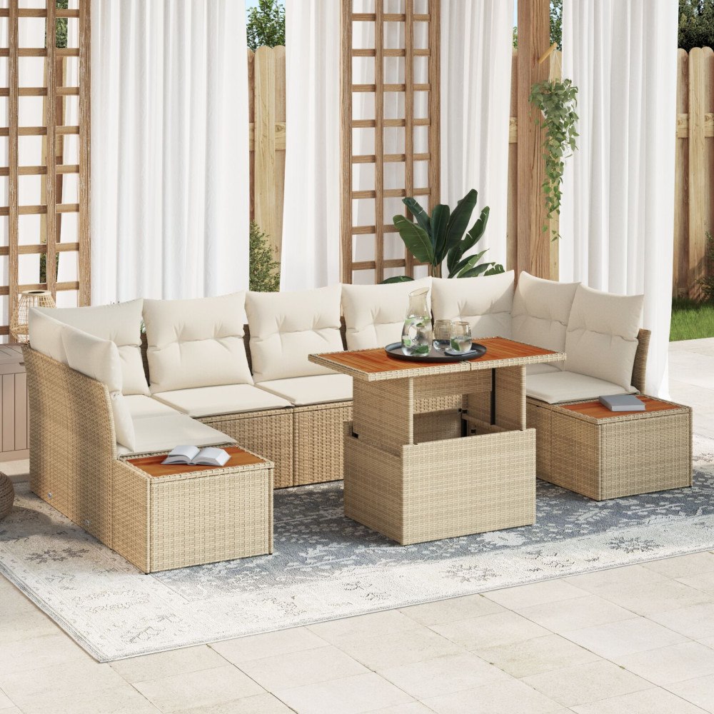 vidaXL Trädgårdsoffset 8 st Beige och gräddfärgad