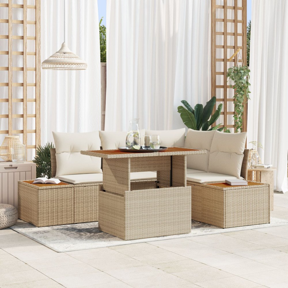 vidaXL Trädgårdsoffset 5 st Beige och gräddfärgad