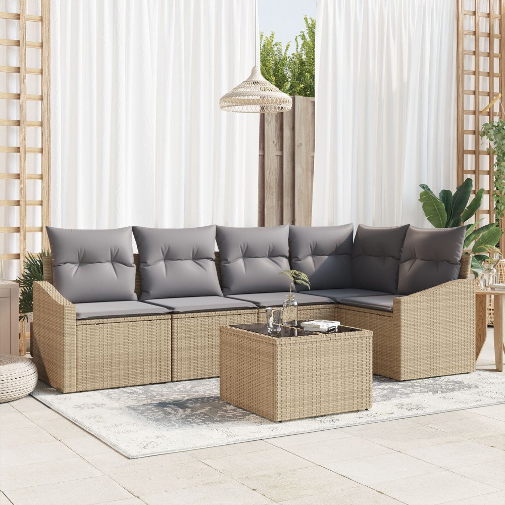vidaXL Trädgårdsoffset 6 st Beige och Ljusgrå konstrotting