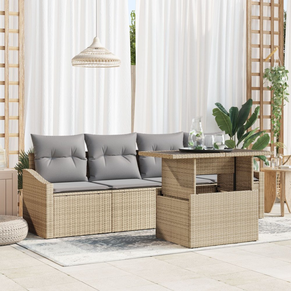 vidaXL Trädgårdsoffset 5 st Beige konstrotting