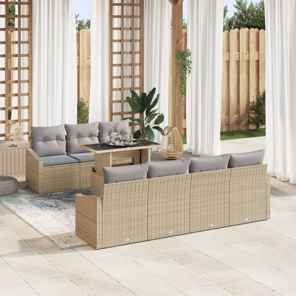 vidaXL Trädgårdsoffset med lagring 8 pcs Beige Poly rattan