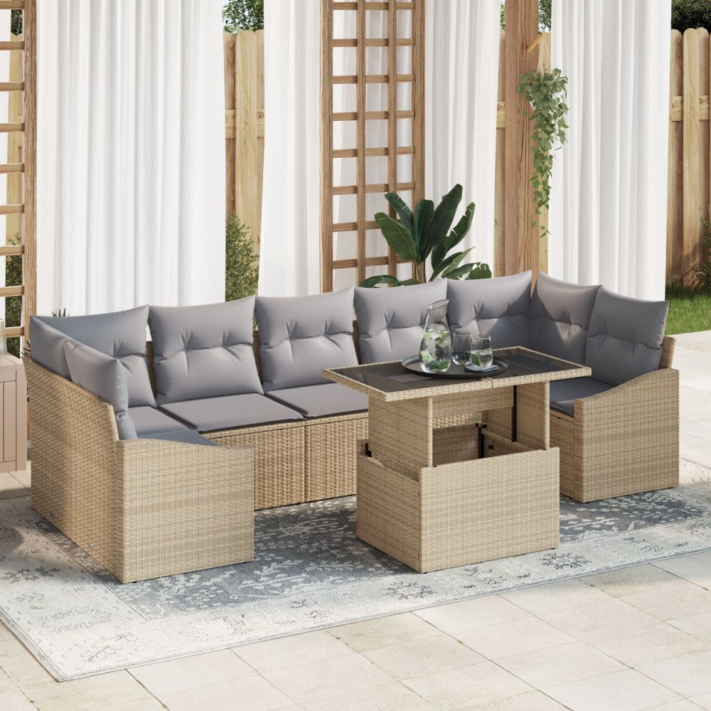 vidaXL Trädgårdsoffset 8 st Beige konstrotting