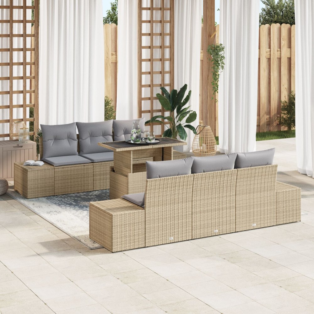 vidaXL Trädgårdsoffset 7 st Beige och Ljusgrå