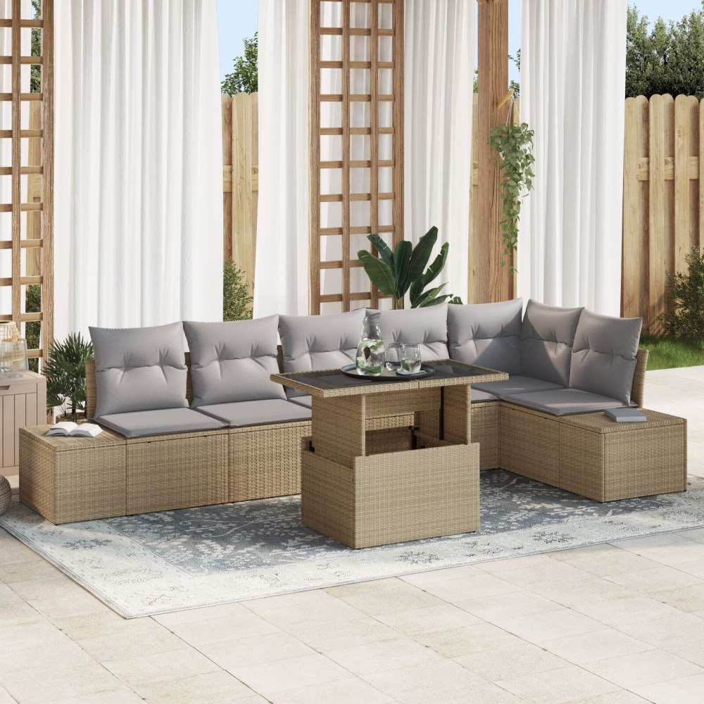 vidaXL Trädgårdsoffset 7 st Beige konstrotting